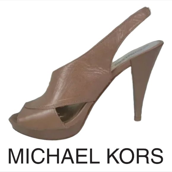MICHAEL KORS  Size 8M Taupe Leather Open Toe High Heel Slingback - Picture 1 of 1
